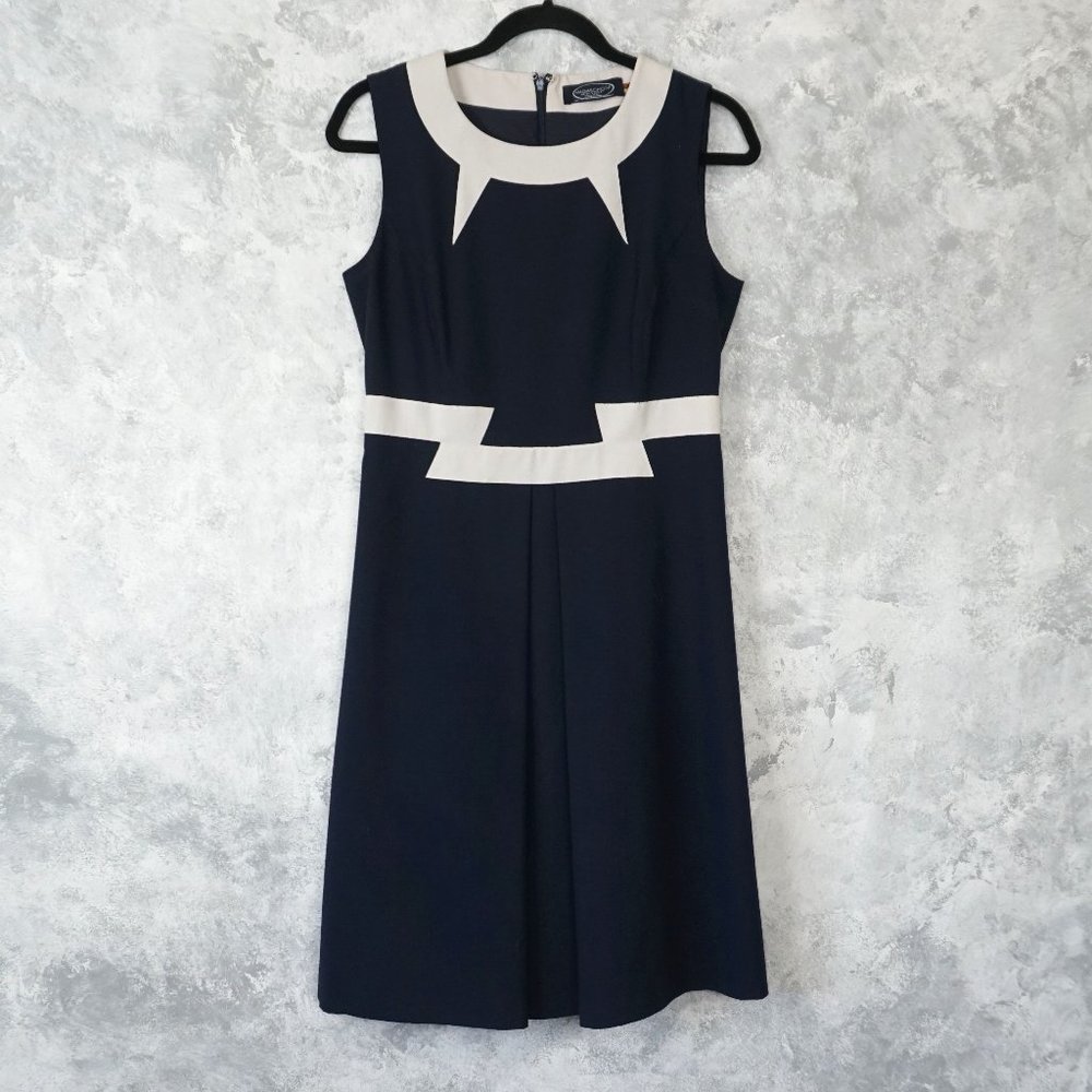 Magaschoni Navy Blue & White Sleeveless Dress